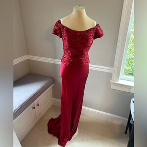 Red Beaded satin Gown